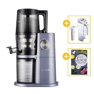 Hurom Slow Juicer H-AI (H34) midnight blue + Vakuum-Saftbehälter mit Pumpe + Buch Juice | EUJUICERS.DE