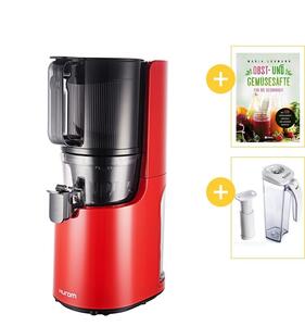 Hurom H200 Slow Juicer rot vorne mit Werbegeschenken | EUJUICERS.DE